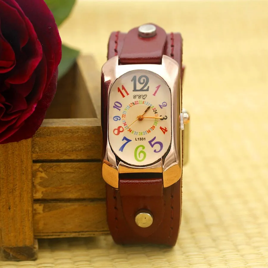 Shsby Cow Leather Strap Color Digital Rectangle Watch Women Bracelet Watches Fem
