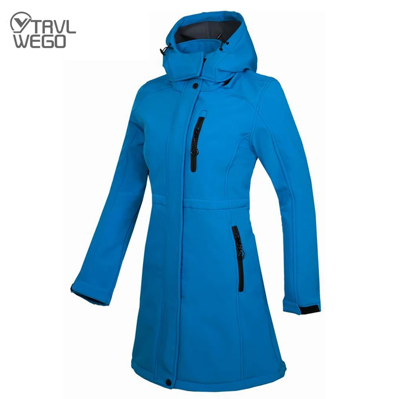Woman's Coat Outdoor Long Style Fleece Hiking Camping Trekking Casual Sports Hoo