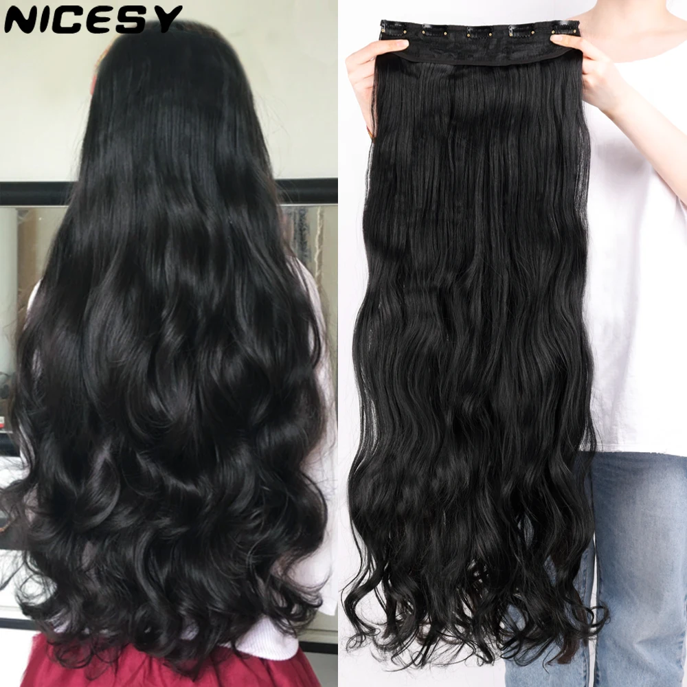 NICESY Synthetic Long Wavy 5 Clips Hair Extensions 22Inch/32Inch Clip On Hair Ex