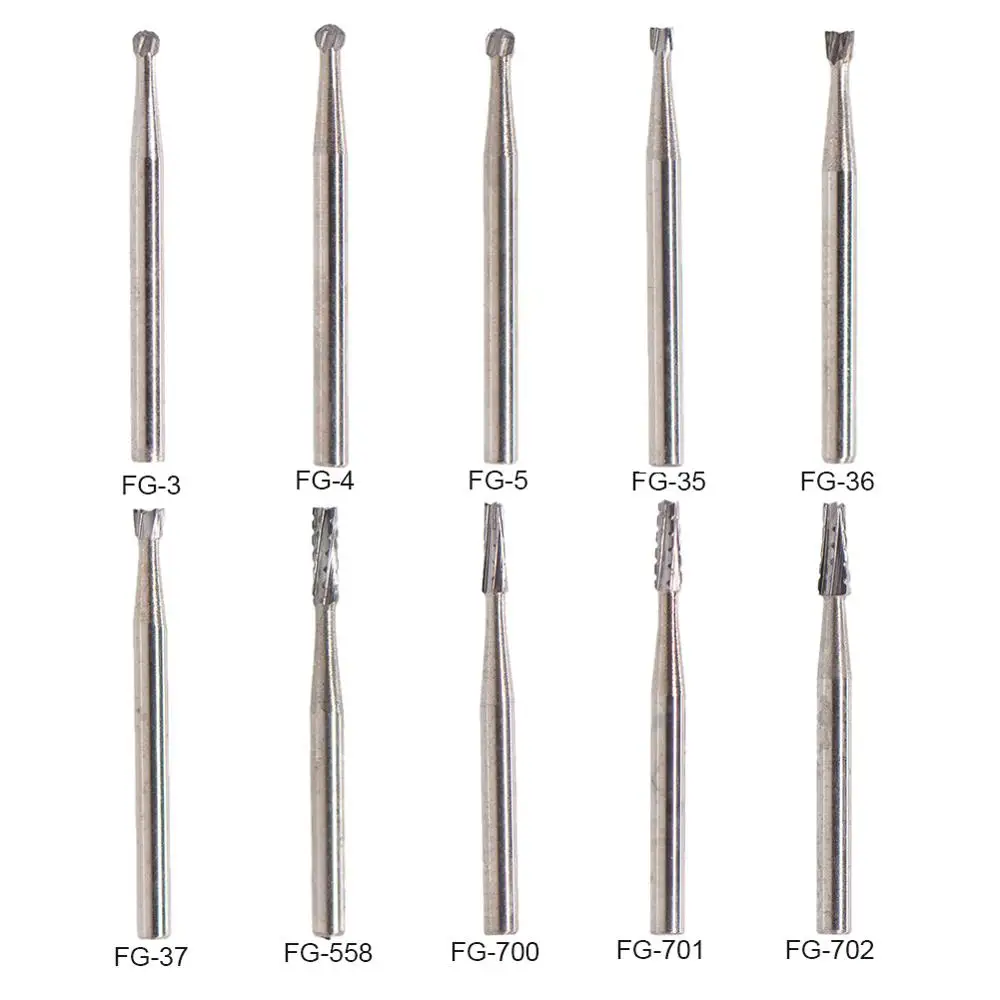 10 pcs Dental Tungsten Steel Carbide drills Burs for High Speed Handpiece Bit Fi