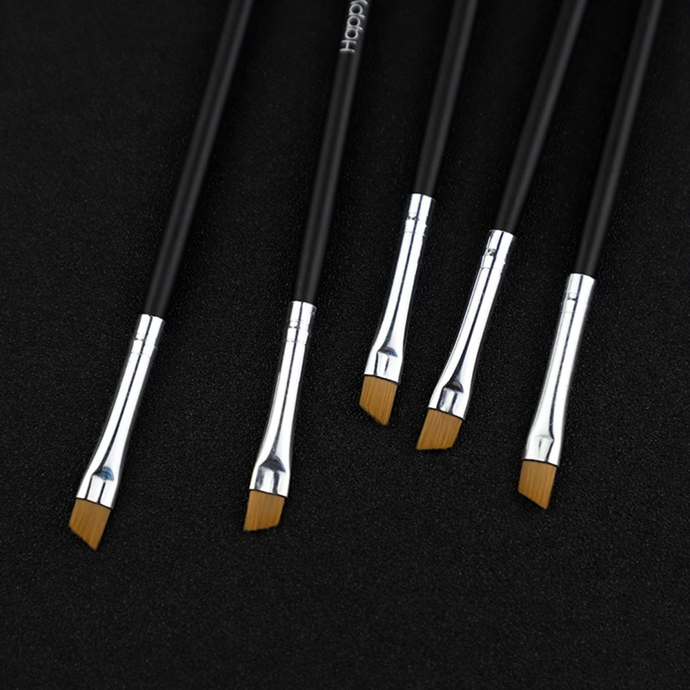 5Pcs Professional Black Eyebrow Inclined Flat Angled Brush Makeup Tool Wooden Po