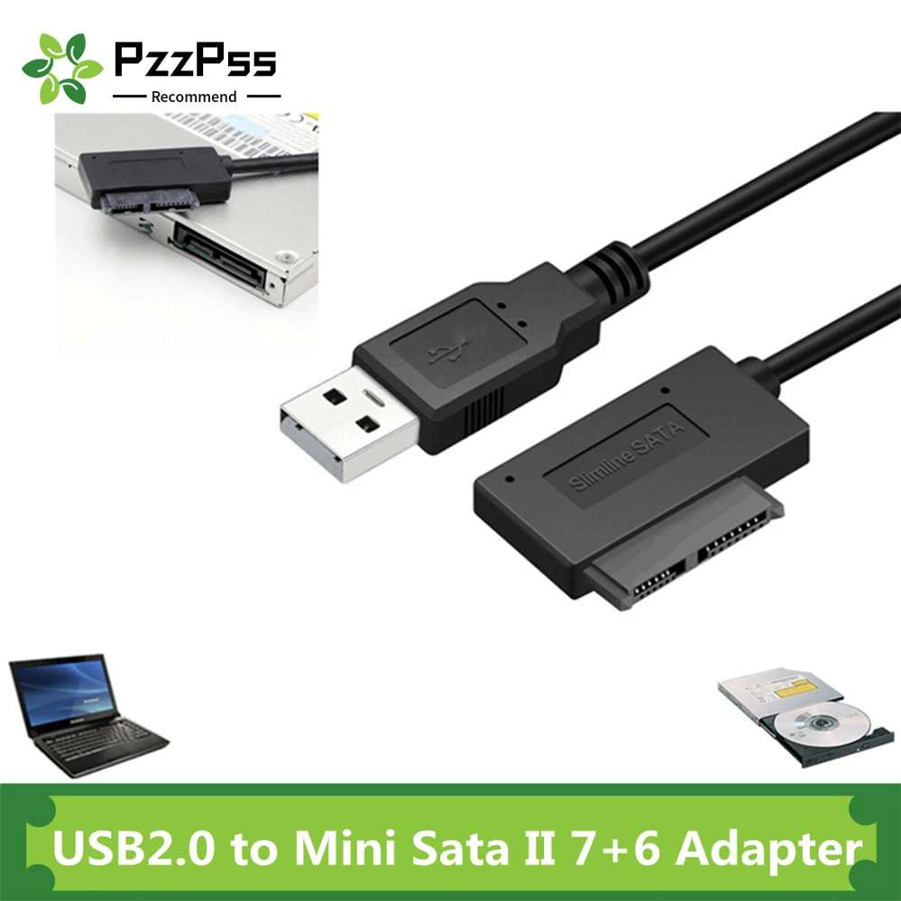 PzzPss USB 2.0 to Mini Sata II 7+6 13Pin Adapter Converter Cable For Laptop CD/D