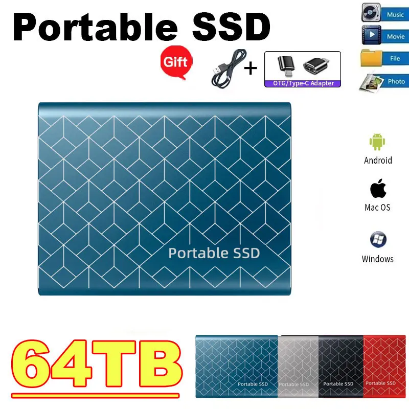 Portable SSD 1TB/2TB External Solid State Drive USB 3.0/Type-C Hard Disk High-Sp
