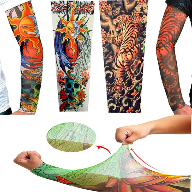 1PCS Plus Size Summer Riding Driving Tattoo Sleeve Print Arm Sleeves Sun Uv Prot