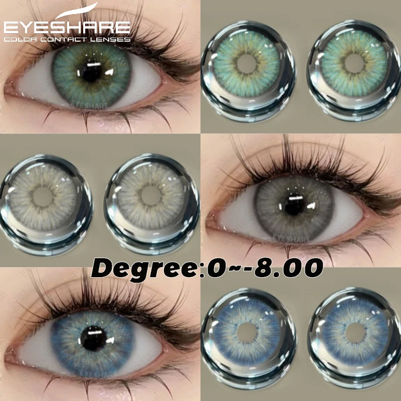 EYESHARE 1pair Myopia Lenses Colored Contact Lenses for Eyes With Degrees Prescr