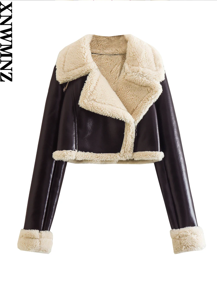 XNWMNZ Winter Women Jacket Coats Faux Shearling Sheepskin Coat Retro Motorcycle 