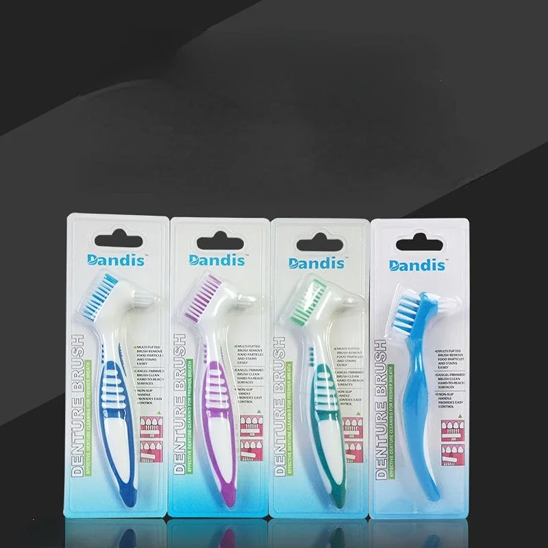 Denture Cleaning Brush Bristles & Ergonomic Rubber Handle Multi-Layered Bristles