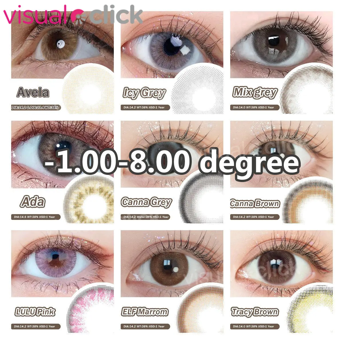 VisualClick 1Pair Myopia Lenses Color Contact Lenses for Eyes Lenses With Diopte
