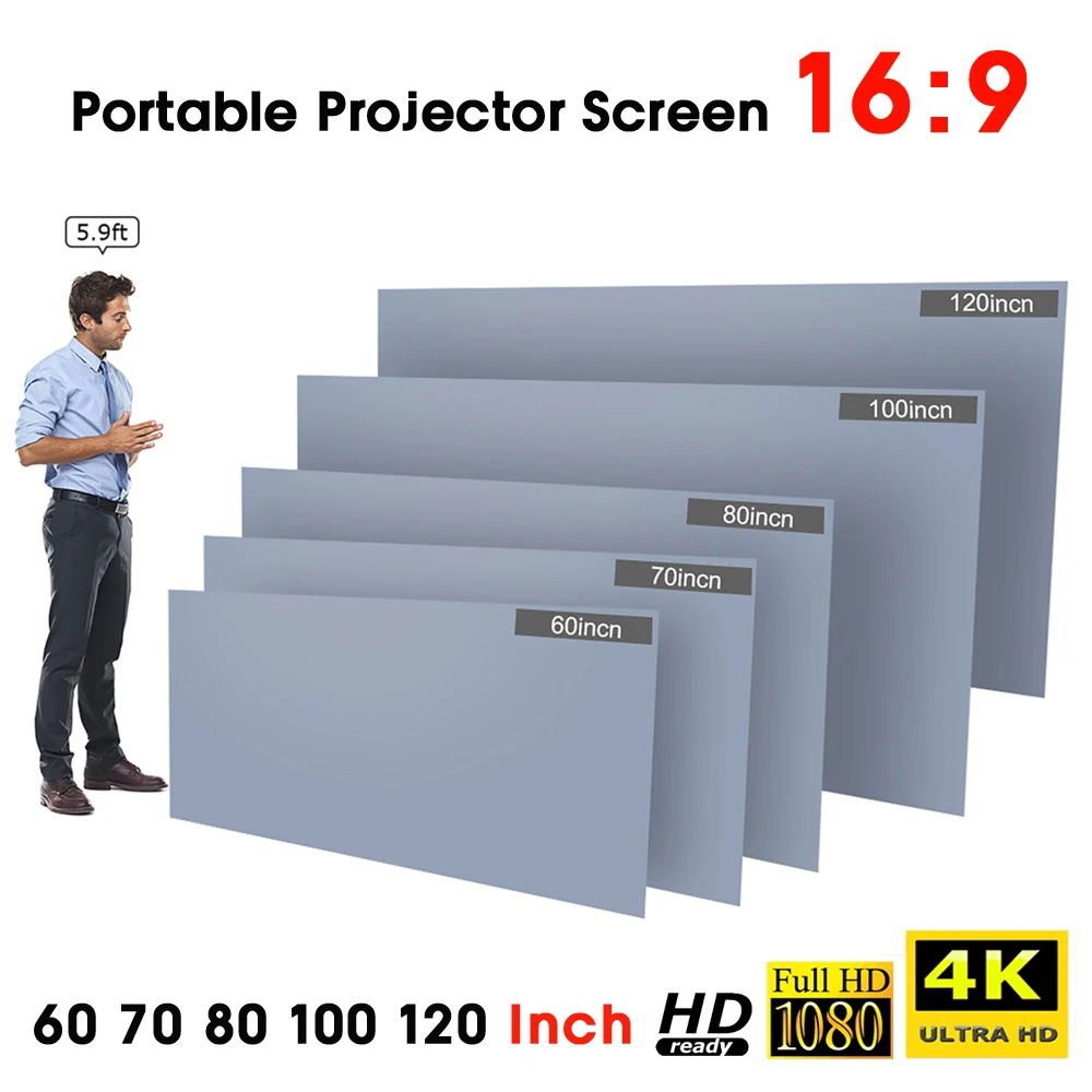 60 70 80 100 120in HD Projector Screen 16:9 Frameless Video Projection Screen Fo