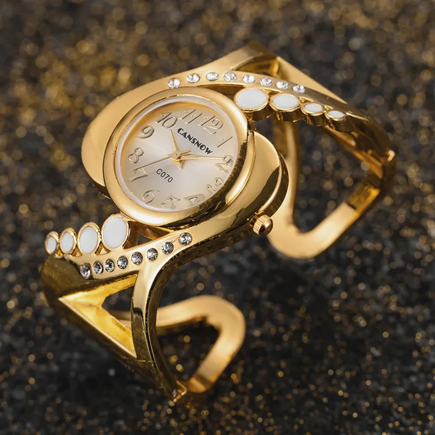 Women's Watches Luxury Fashion Brand Bangle Gold Watch Steel Rhinestone Quartz W