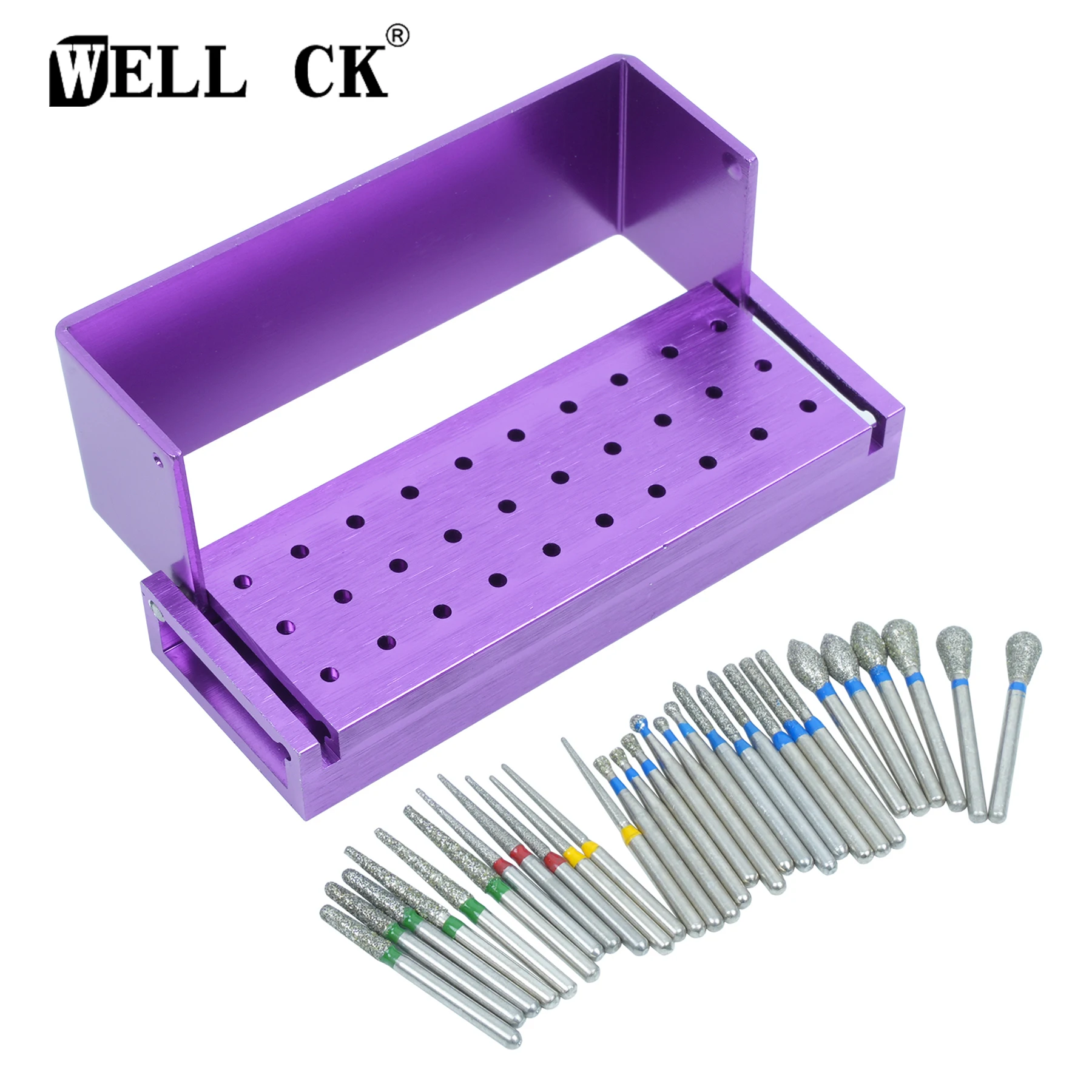 30pcs/Set Dental Diamond Burs Drill Disinfection Block High Speed Handpiece Burs
