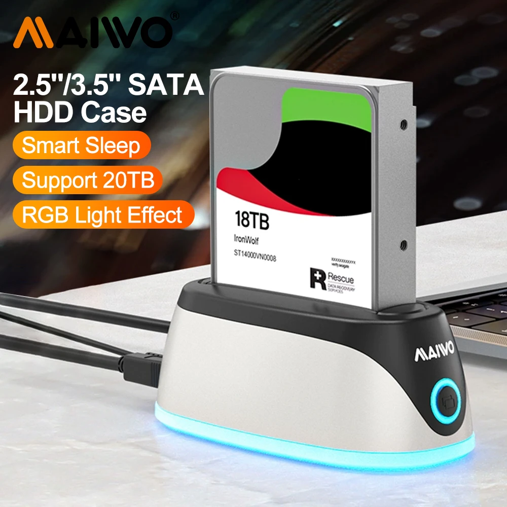 MAIWO RGB Hard Drive Docking Station USB 3.0 to SATA SSD HDD Case Base for 2.5/3