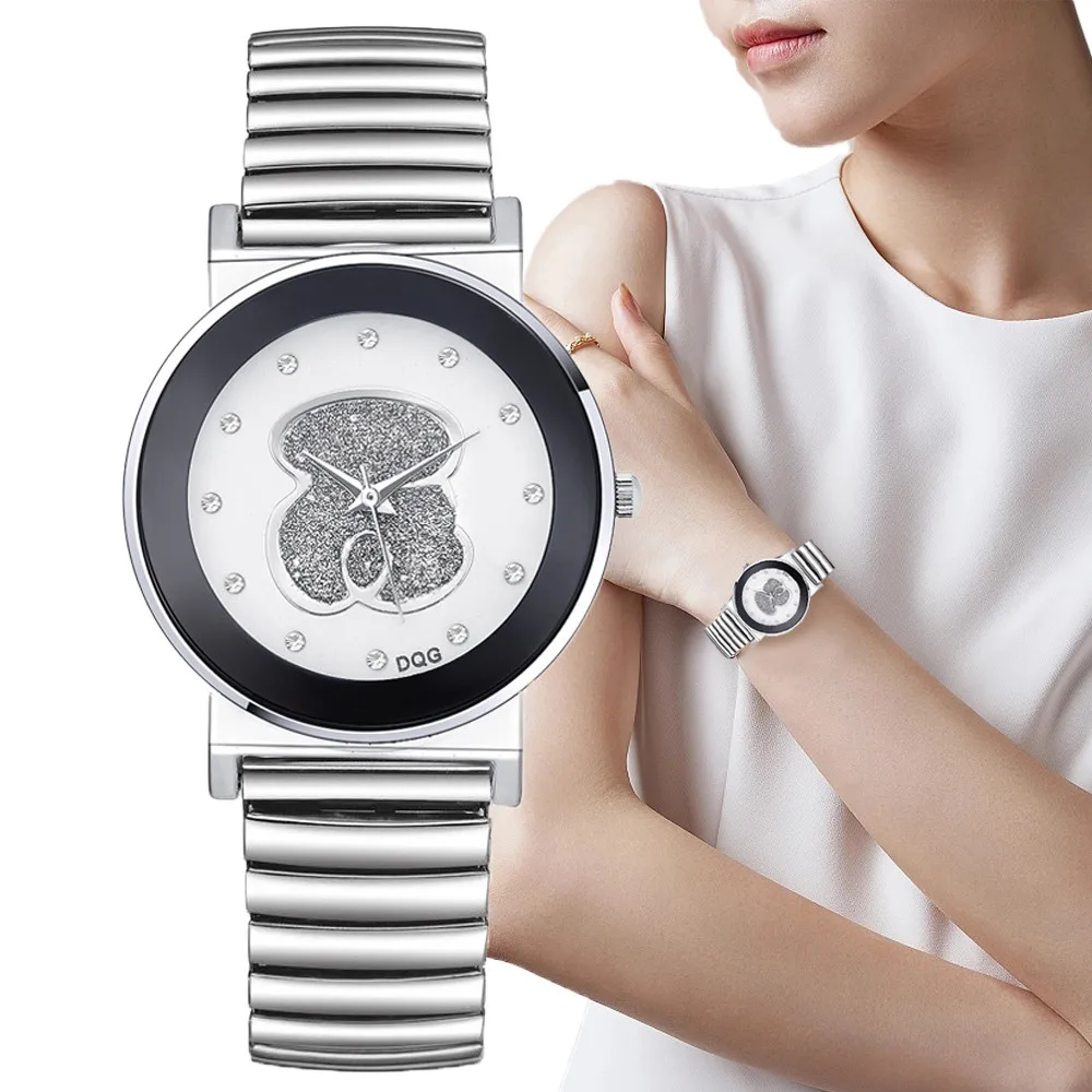 Luxury Ladies Black White Bear Diamond Simple Design Branded Quartz Watch Fashio