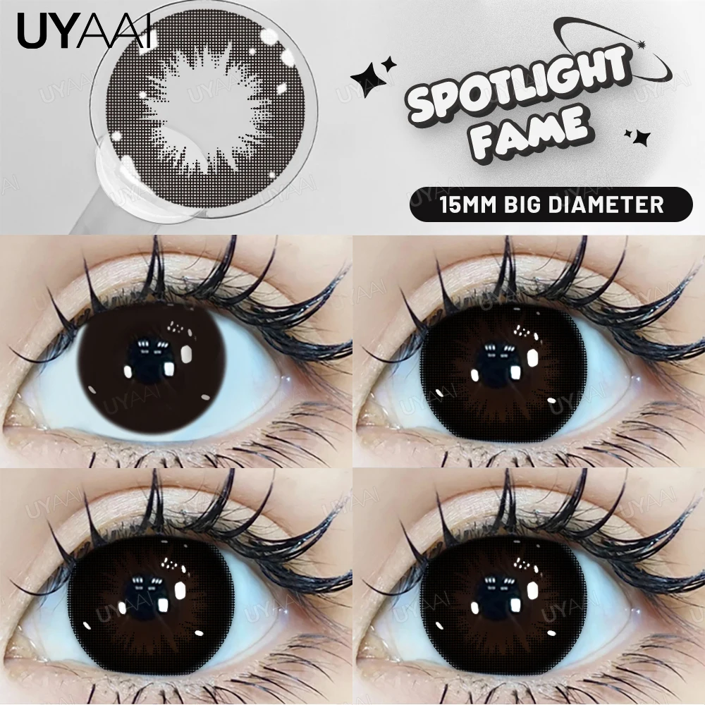 UYAAI 15mm Big Diameter Black Lenses 14.5mm Lenses Colored Contact Lenses for Ey