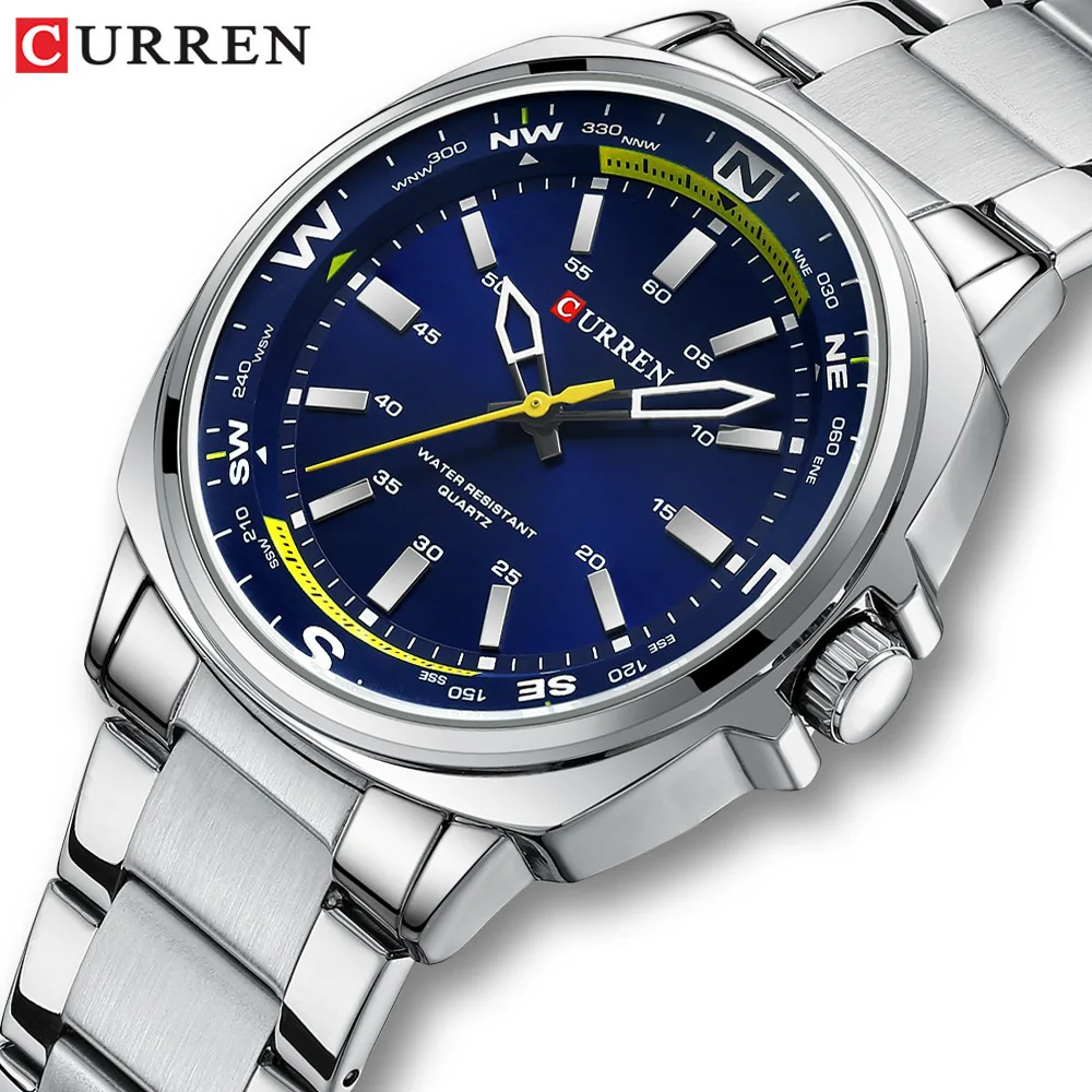 CURREN 8455 Brand Men's Quartz Watches Stainless Steel Strap Waterproof Best Uni