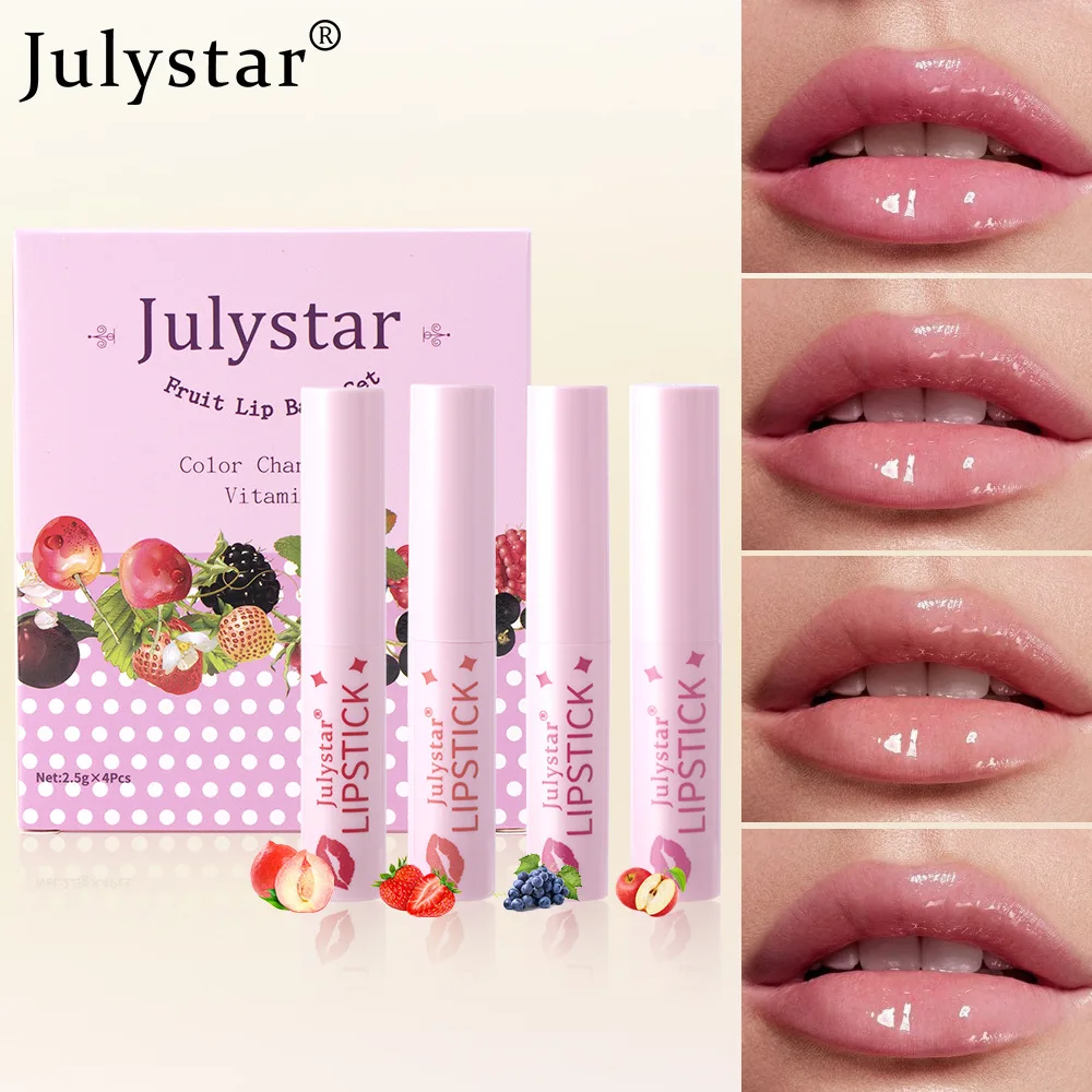 4 Pcs/set Julystar Lip Balm Lip Pattern Moisturizing Hydrating Contains Lipstick