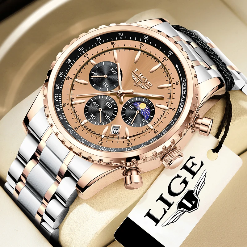 LIGE New Business Watch Men Sport Military Chronograph Quartz Men Watch Fashion 