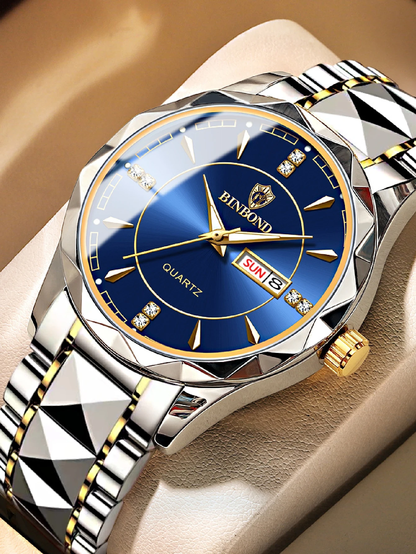 Luxury Men Quartz Watch Waterproof Date Week Luminous Wristwatch Stainless Steel