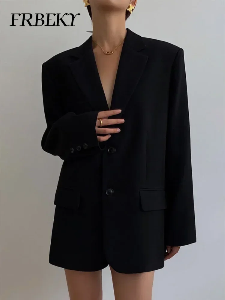 Outerwears Fashion Black Suit Jacket Autumn Winter New Loose Vintage Casual Suit