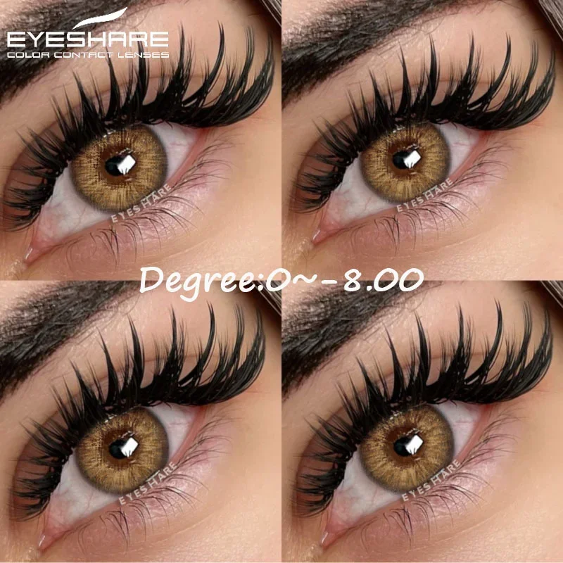 EYESHARE Myopia Lenses 1 Pair Colored Contact Lenses with Degree Natural Eye Con