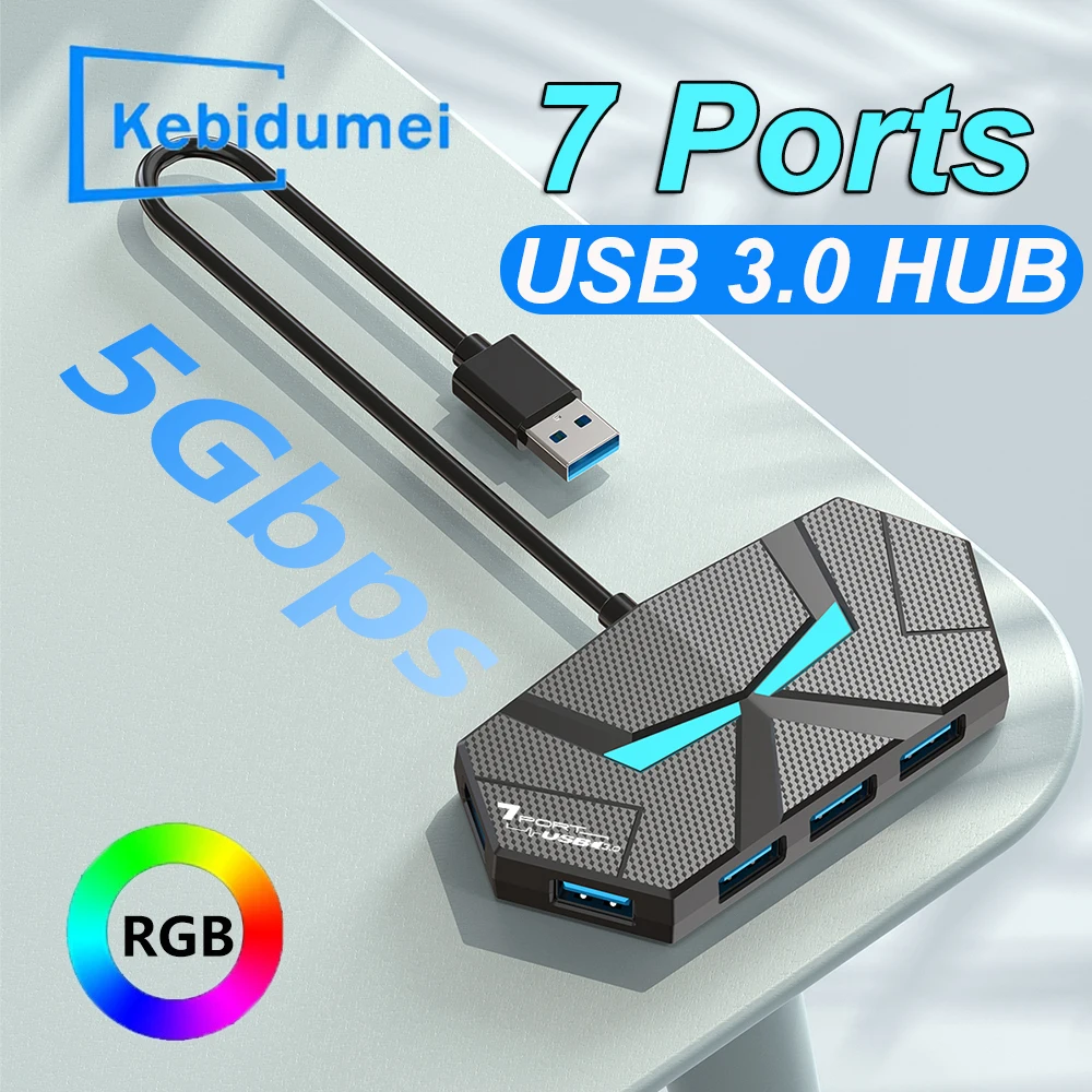7 Ports USB 3.0 HUB Type C Docking Station 5Gbps High Speed Transmission Splitte
