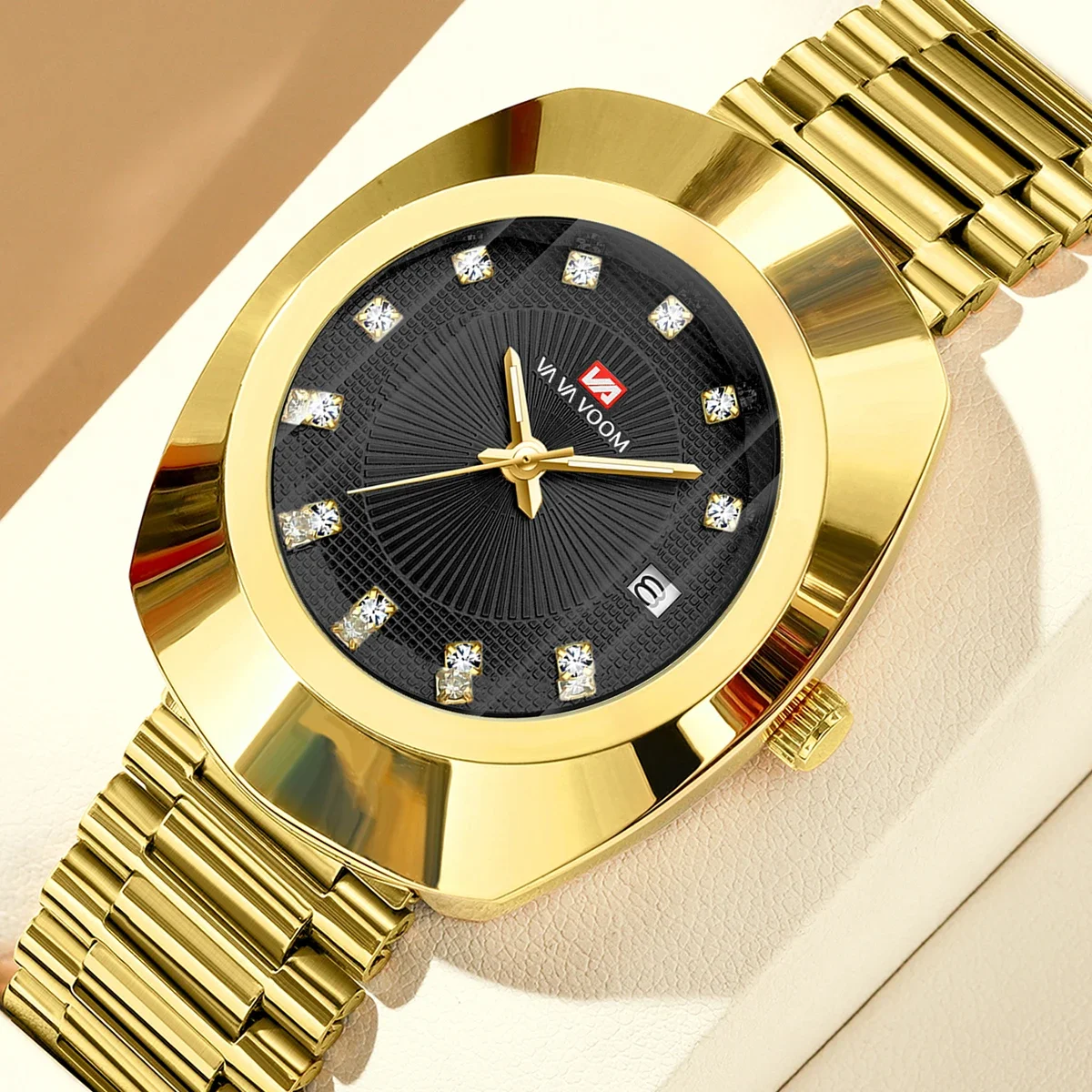 New Oval Fashion Watches Business Men's 2024 Full Steel Gold Luxury Women Rhines