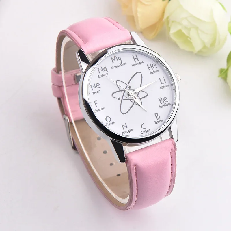 Creative Digital Chemical Element Women Men Wrist Watch Casual Leather Band Quar