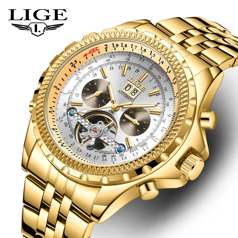 LIGE Top Brand Watch for Men Luxury Automatic Mechanical Watch Tourbillon Waterp