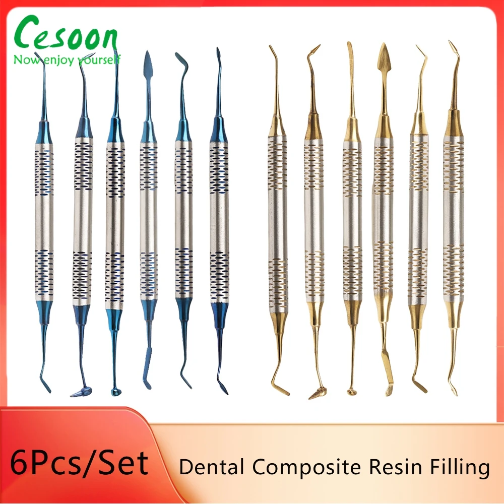 6Pcs/Set Dental Composite Resin Filling Spatula Restoration Kit Double Head Tita