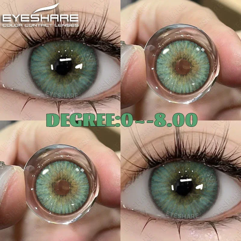 EYESHARE 1Pair Colored Contact Lenses with Prescription Green Myopia Lenses Gray