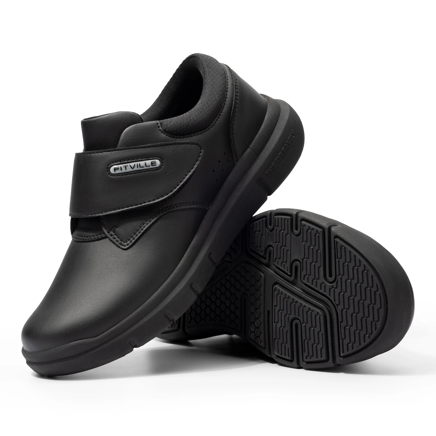 FitVille Extra Wide Men's Shoes Leather Diabetic Shoes Walking for Elder Orthope