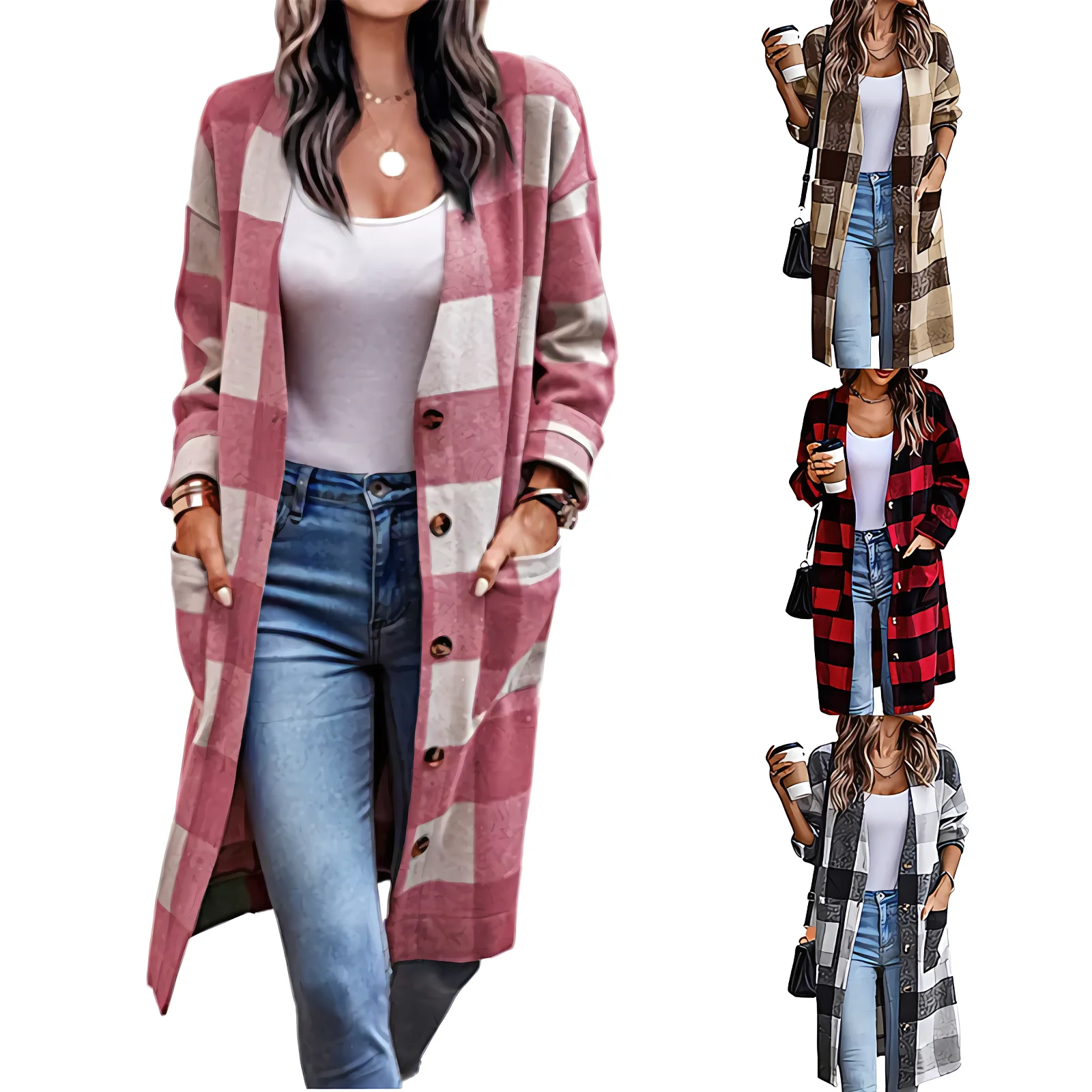 2022 Europe and the United States autumn and winter women's loose buttons plus l