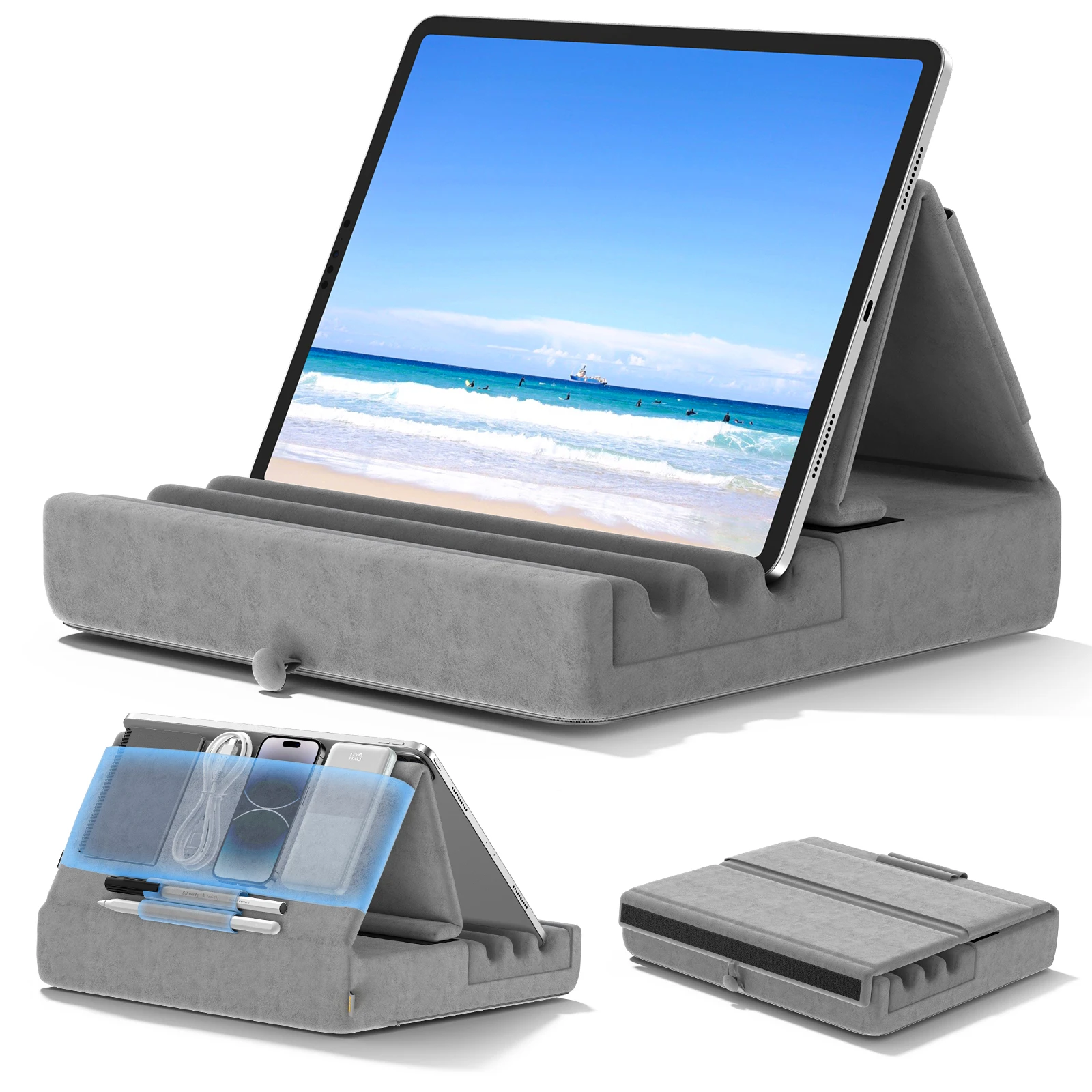 KDD Tablet Pillow Holder Foldable iPad Stand for Lap Bed and Desk Tablet Soft Pa