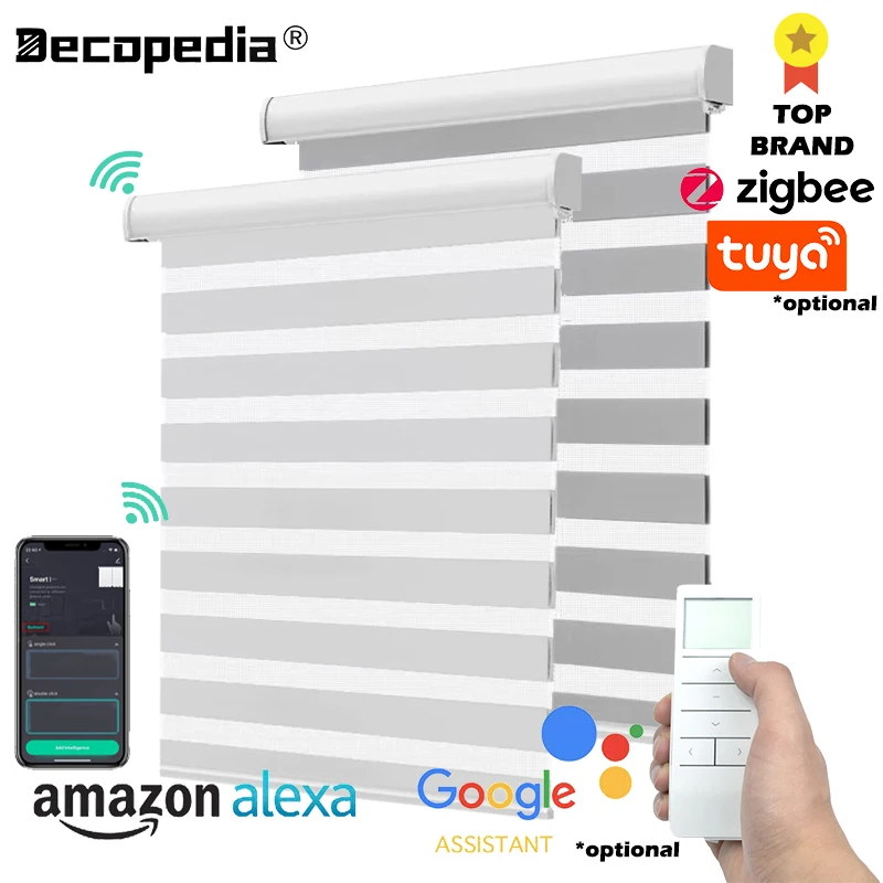 Decopedia Custom Made Zebra Blinds for Windows Motorized Roller Blinds Blackout 