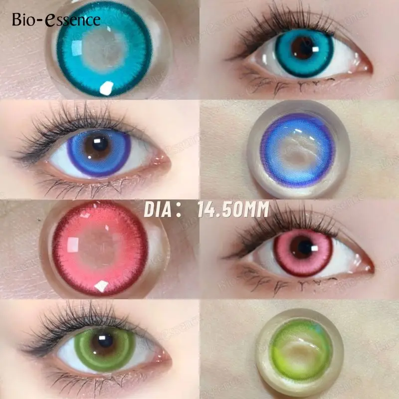 Bio-essence 2Pcs Colored Contacts Lenses with Degree Yearly Use Pink Colorcon Co