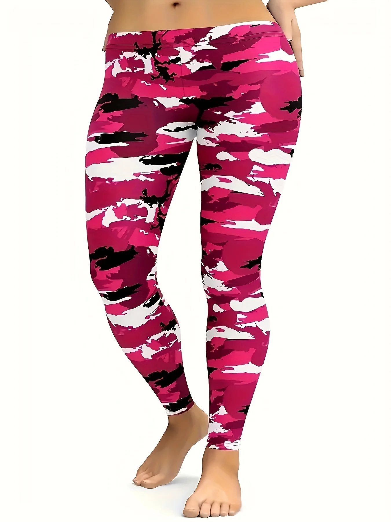 Plus Size Camo Print Skinny Leggings Casual High Waist Stretchy Leggings For Spr