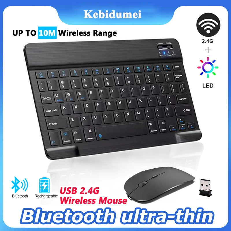 Mini Bluetooth Wireless Keyboard Mouse Set Rechargeable For Phone Tablet English
