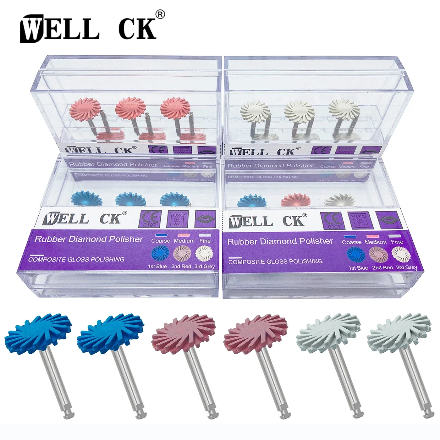 WellCK 6pcs/Set Dental Rubber Polisher Composite Resin Polishing Diamond System 