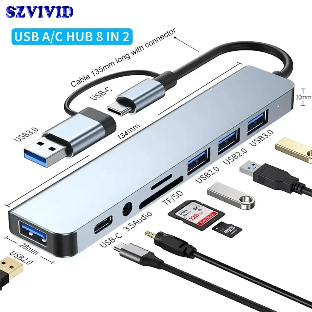 USB 3.0 Type C Hub Concentrator 8 in 1 Docking Station 3 0 Multi Adapter SD TF C
