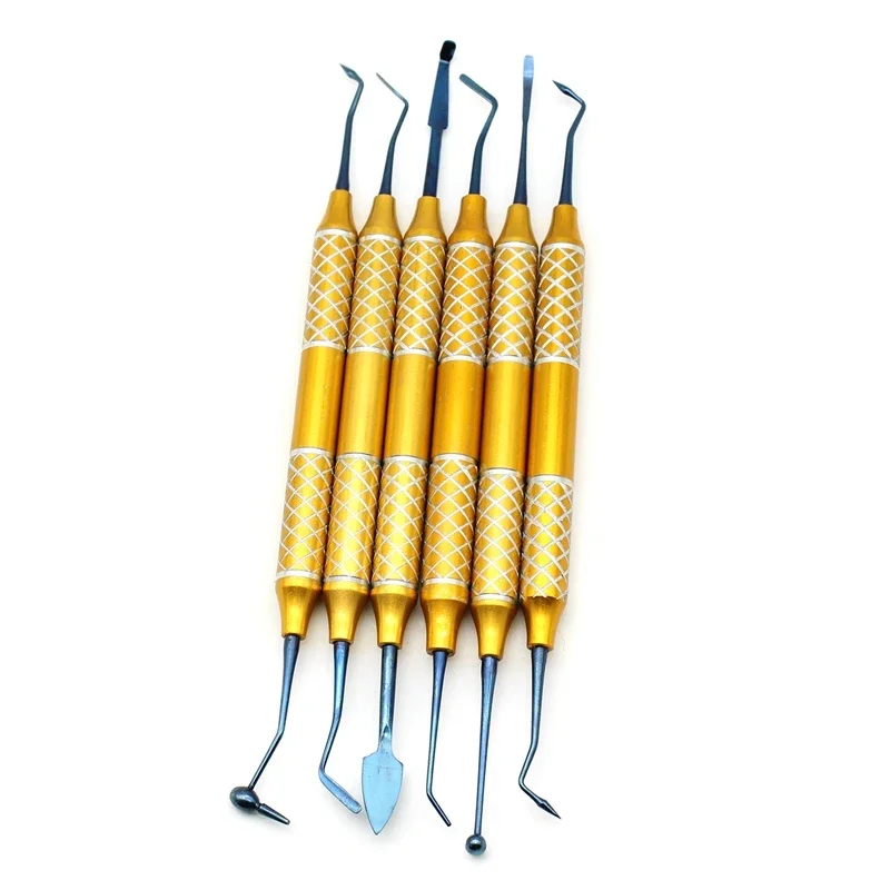 6Pcs Dental Composite Resin Filling Spatulas Double Head Titanium Plated Head Fi