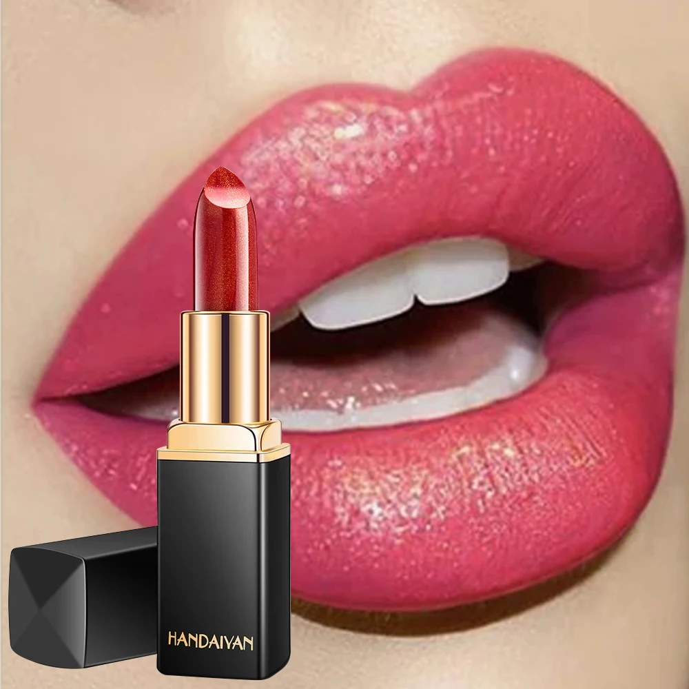 Black tube gold shiny lipstick, pearl moisturizing lipstick 9 colors available