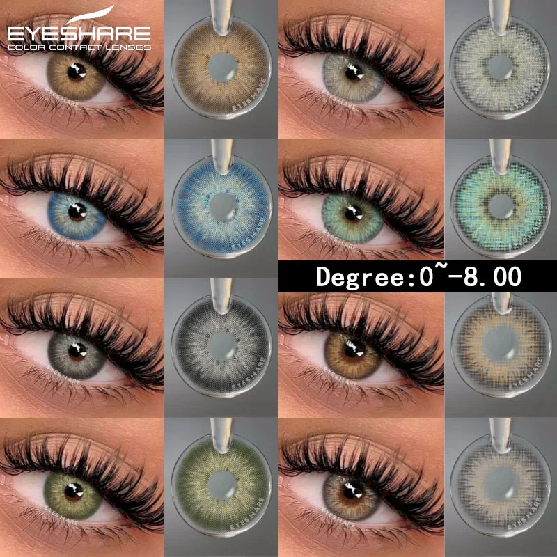 EYESHARE Myopia Lenses 1Pair Colored Contact Lenses with Degree Natural Eye Cont