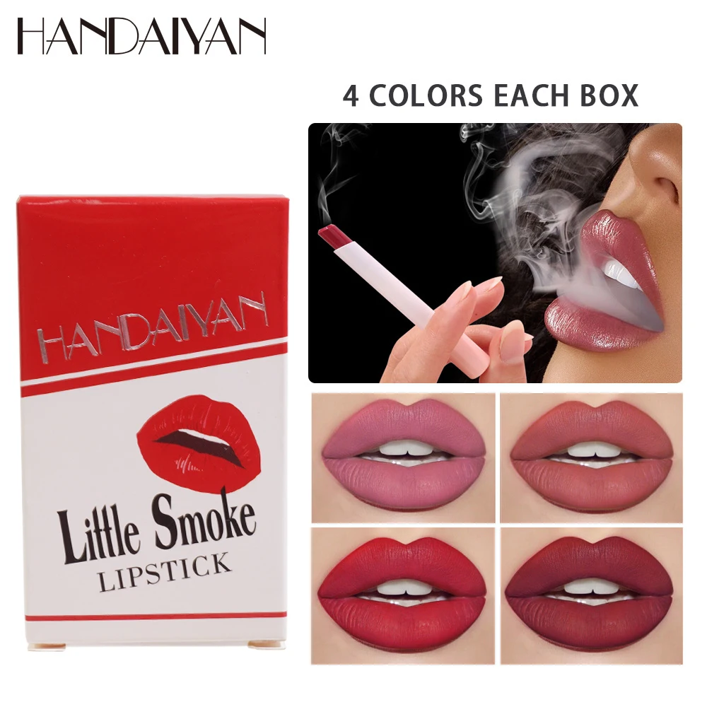 HANDAIYAN 4Pcs Matte Lipstick Set Long-Lasting Nude Lightweight Mini Velvety Lit
