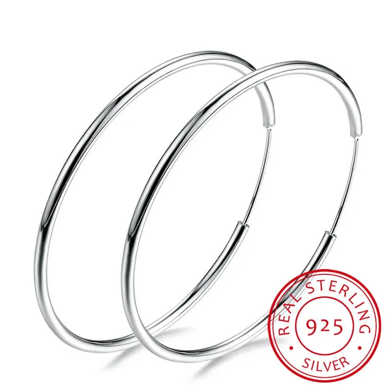 Women 100% 925 sterling silver Hoop Earring Round Circle Loop Gifts Box Packing 