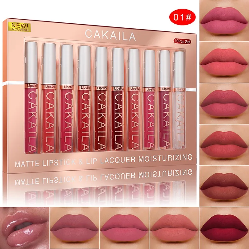10PCS Lipstick Set Matte Velvet Waterproof Long-lasting Lip Gloss Non Easy to St