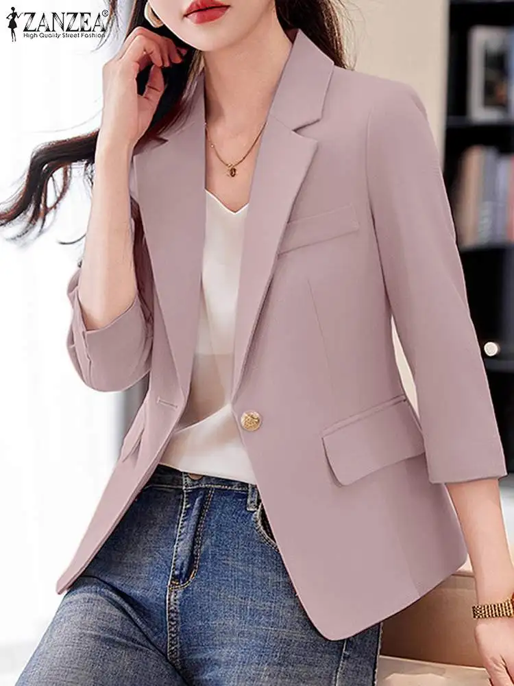 ZANZEA Women Elegant Office Wear Blazer 2024 Fashion Notched Lapel 3/4 Sleeve Ca