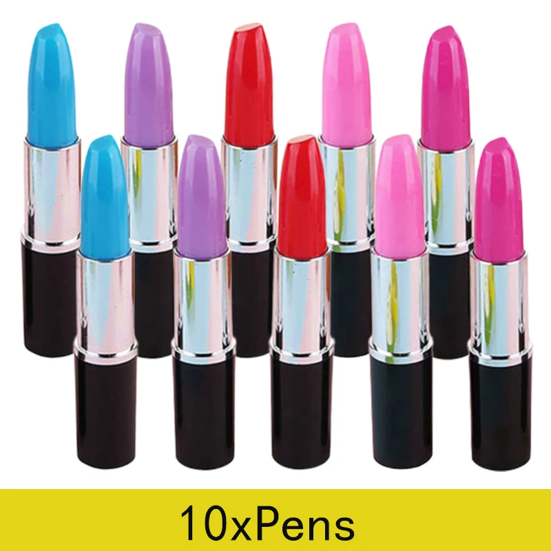 10Pcs Ballpoint Pen Lipstick Shape Novelty Pens Lipstick Ink Pens Mini Ballpoint