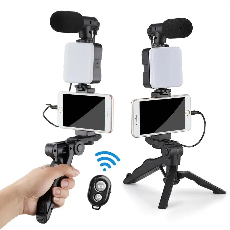 Smartphone Vlogging Kit With Tripod Phone Holder Mini Microphone LED Fill Light 