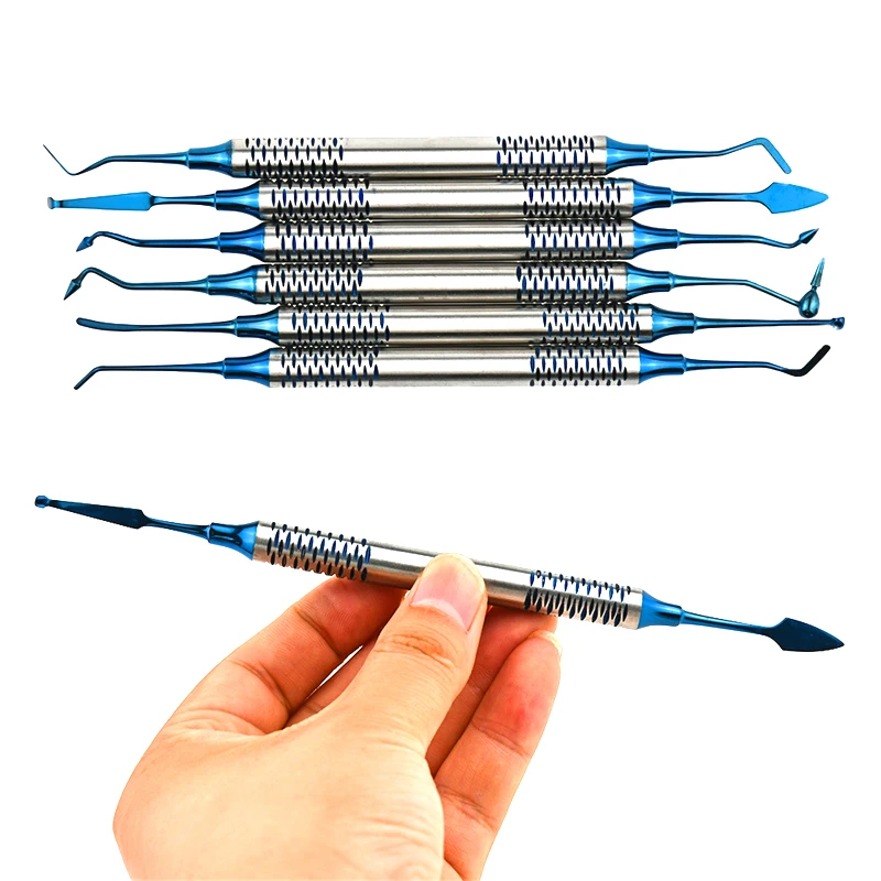 6PCS Dentistry Composite Resin Filling Tool Set Spatula Titanium Plated Head Thi
