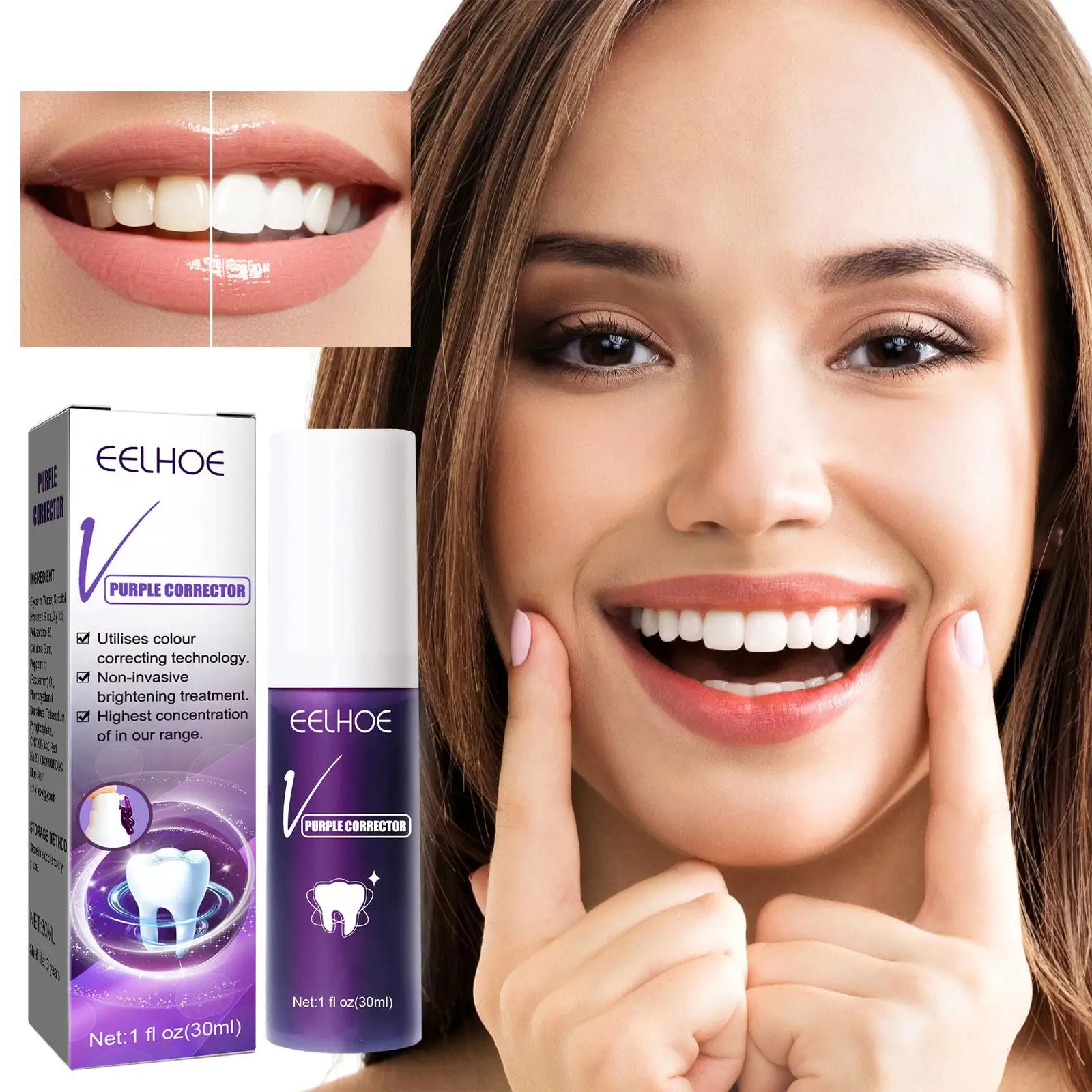 Purple Corrector Toothpaste Remove Stains Reduce Yellowing Care For Teeth Gums F
